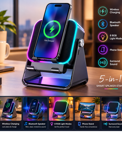 GlowSync 5-in-1 Wireless Speaker & Charging Stand