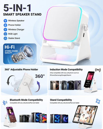 GlowSync 5-in-1 Wireless Speaker & Charging Stand